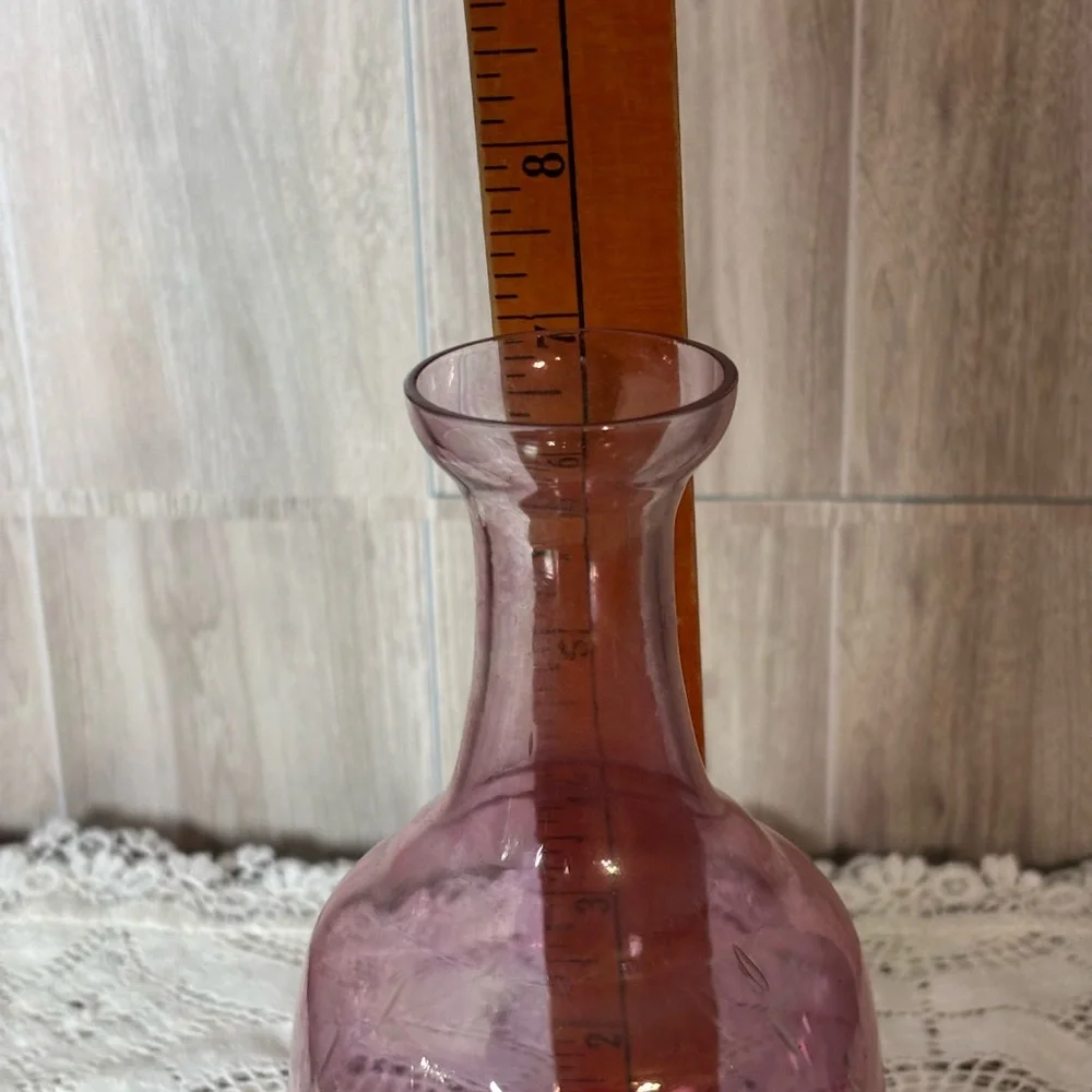 Vintage Cranberry Pink Glass Vase with Etching